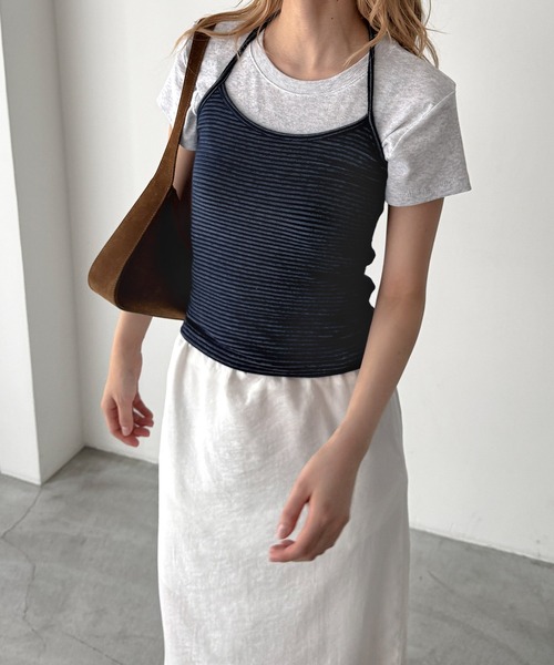 CANAL JEAN(キャナルジーン)の「El mar ナローボーダーホルターキャミ(キャミソール・レディース・ブラック/ネイビー・ONE SIZE)」の2枚目の写真