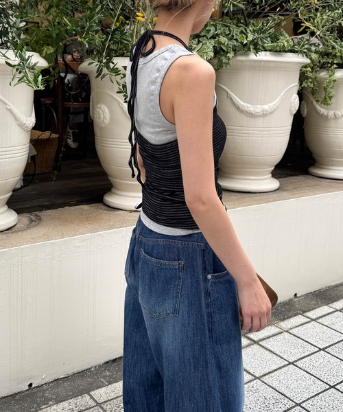 CANAL JEAN(キャナルジーン)の「El mar ナローボーダーホルターキャミ(キャミソール・レディース・ブラック/ネイビー・ONE SIZE)」の3枚目の写真