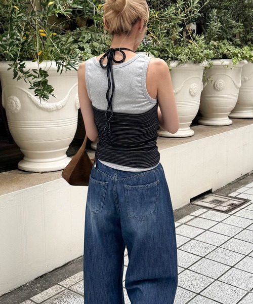 CANAL JEAN(キャナルジーン)の「El mar ナローボーダーホルターキャミ(キャミソール・レディース・ブラック/ネイビー・ONE SIZE)」の4枚目の写真