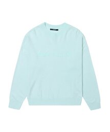 レディース クルーネック刺繍ニット(ミント)