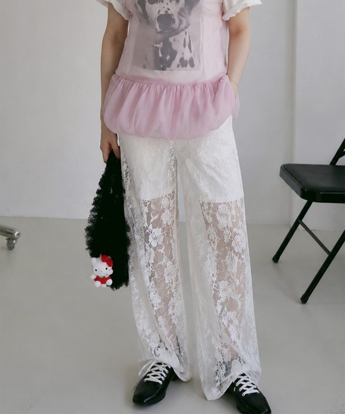 LYEON（リヨン）の「裾ドロストレースパンツ（その他パンツ・レディース・オフホワイト/ブラック・FREE）」の3枚目の写真
