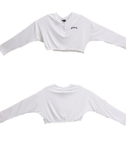 CHEER(チアー)の「【変形2WAY】左脇ドローコード付き ヘンリーネック クロップドプルオーバー ショート丈 ドロップショルダー さらもち触感(Tシャツ/カットソー・レディース・グレー・FREE)」の18枚目の写真
