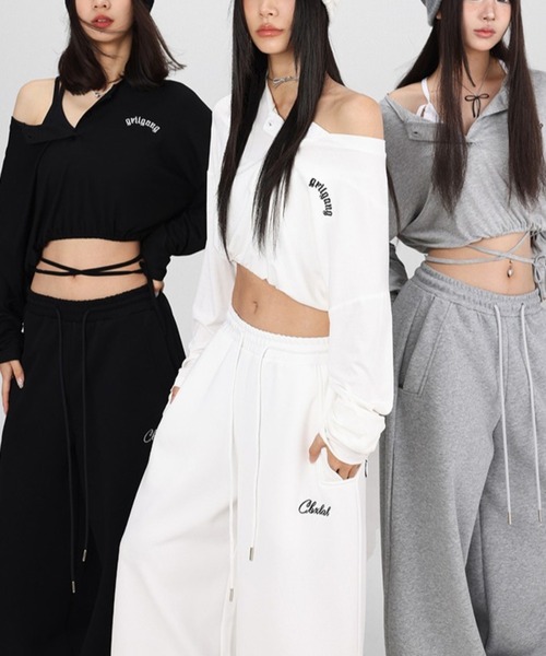 CHEER(チアー)の「【変形2WAY】左脇ドローコード付き ヘンリーネック クロップドプルオーバー ショート丈 ドロップショルダー さらもち触感(Tシャツ/カットソー・レディース・グレー・FREE)」の21枚目の写真