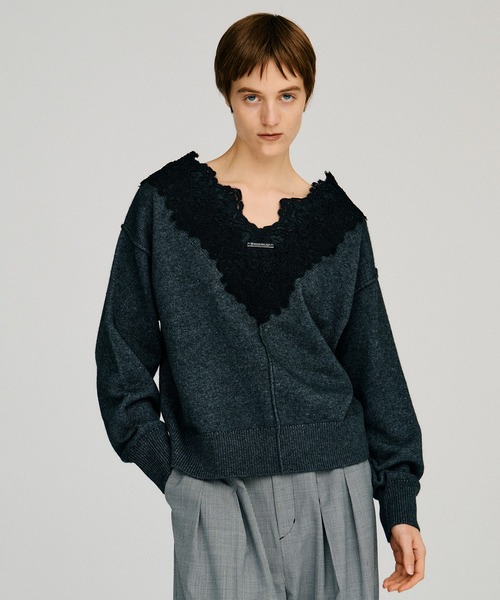 PRANK PROJECT（プランクプロジェクト）の「【2026Autumn Pre-Order】Vネックレースニット / V-Neck Lace Knit（ニット/セーター・レディース・ブルー/ブラック/チャコールグレー・FREE）」の12枚目の写真