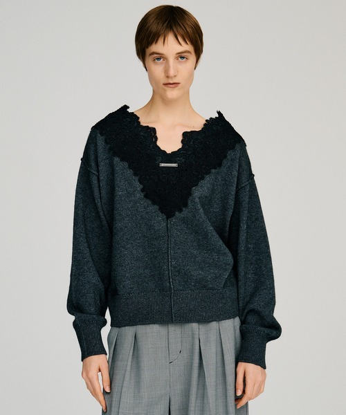 PRANK PROJECT（プランクプロジェクト）の「【2026Autumn Pre-Order】Vネックレースニット / V-Neck Lace Knit（ニット/セーター・レディース・ブルー/ブラック/チャコールグレー・FREE）」の13枚目の写真