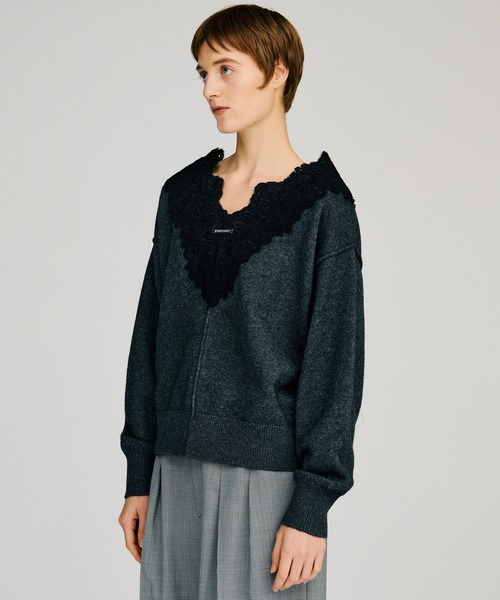 PRANK PROJECT（プランクプロジェクト）の「【2026Autumn Pre-Order】Vネックレースニット / V-Neck Lace Knit（ニット/セーター・レディース・ブルー/ブラック/チャコールグレー・FREE）」の14枚目の写真