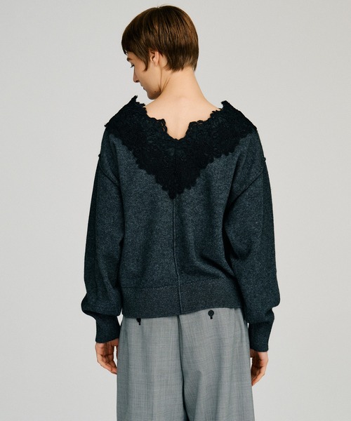 PRANK PROJECT（プランクプロジェクト）の「【2026Autumn Pre-Order】Vネックレースニット / V-Neck Lace Knit（ニット/セーター・レディース・ブルー/ブラック/チャコールグレー・FREE）」の15枚目の写真