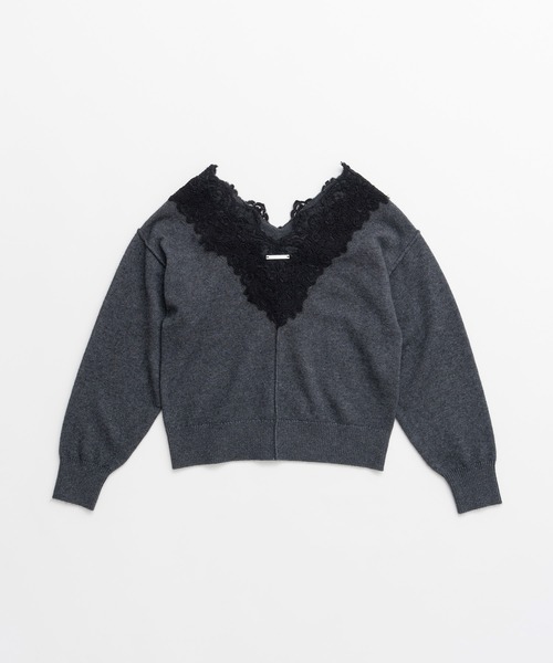 PRANK PROJECT（プランクプロジェクト）の「【2026Autumn Pre-Order】Vネックレースニット / V-Neck Lace Knit（ニット/セーター・レディース・ブルー/ブラック/チャコールグレー・FREE）」の17枚目の写真