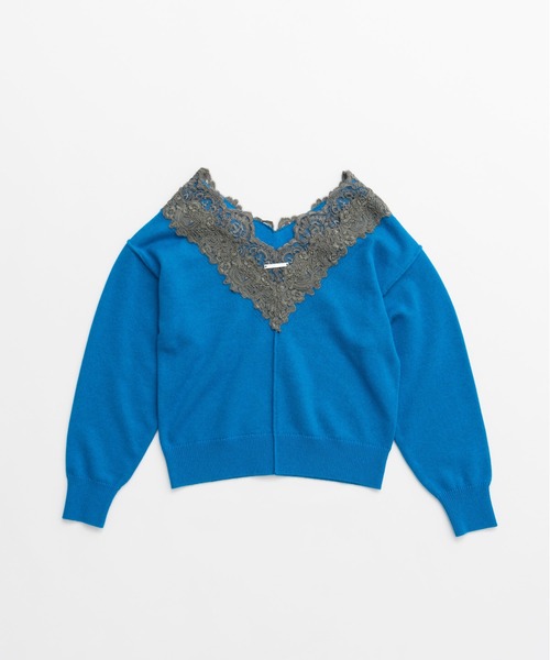 PRANK PROJECT（プランクプロジェクト）の「【2026Autumn Pre-Order】Vネックレースニット / V-Neck Lace Knit（ニット/セーター・レディース・ブルー/ブラック/チャコールグレー・FREE）」の18枚目の写真