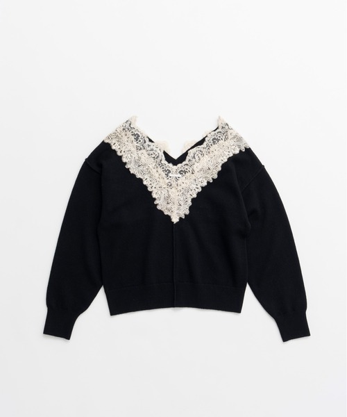 PRANK PROJECT（プランクプロジェクト）の「【2026Autumn Pre-Order】Vネックレースニット / V-Neck Lace Knit（ニット/セーター・レディース・ブルー/ブラック/チャコールグレー・FREE）」の19枚目の写真