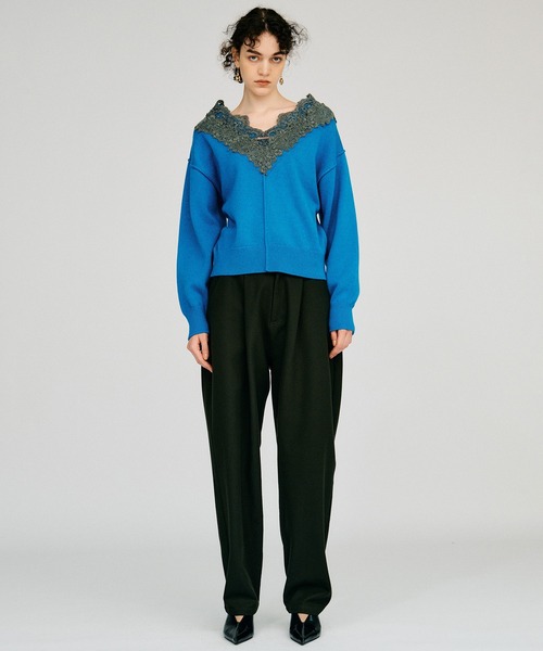 PRANK PROJECT（プランクプロジェクト）の「【2026Autumn Pre-Order】Vネックレースニット / V-Neck Lace Knit（ニット/セーター・レディース・ブルー/ブラック/チャコールグレー・FREE）」の5枚目の写真