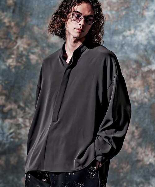 Jih Nunc(ジーヌンク)の「ms6594-ストレッチスタンドカラーオーバーシャツ(JIH-R1235)(シャツ/ブラウス・メンズ・ダークベージュ/ブラック/チャコール/オフホワイト・L/S/M)」の22枚目の写真