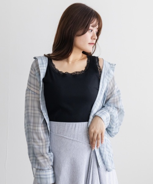 CLETTE（クレット）の「レース付きリブタンクトップ（タンクトップ・レディース・ブラック/オフホワイト・3L/LL/4L）」の15枚目の写真