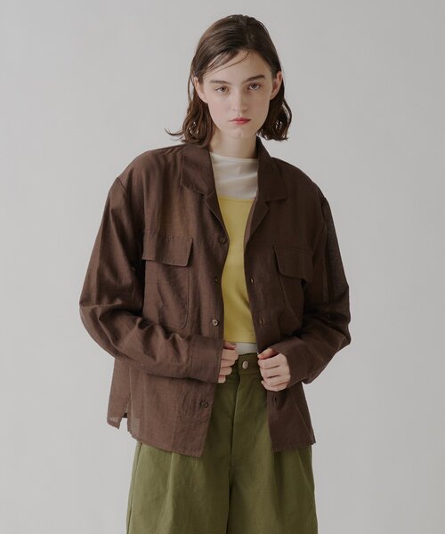 WHIMSIC(ウィムジック)の「【UNISEX】シアーオープンカラーシャツ(シャツ/ブラウス・メンズ・ピンク/オフホワイト/ブラウン・FREE)」の1枚目の写真