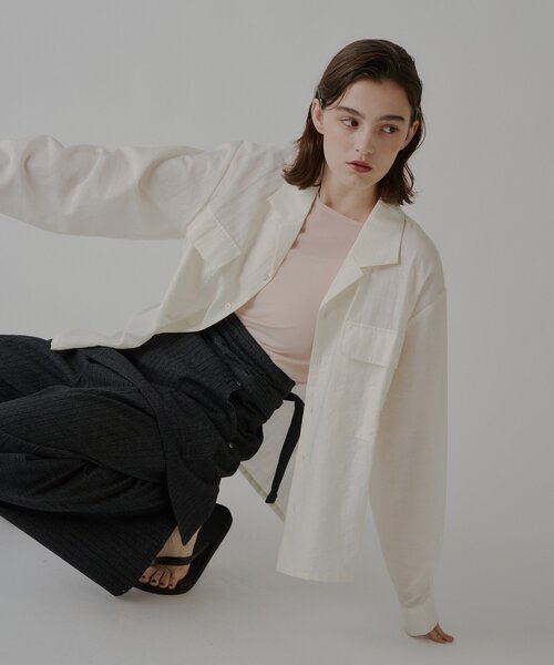 WHIMSIC(ウィムジック)の「【UNISEX】シアーオープンカラーシャツ(シャツ/ブラウス・メンズ・ピンク/オフホワイト/ブラウン・FREE)」の5枚目の写真