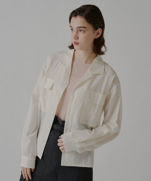WHIMSIC(ウィムジック)の「【UNISEX】シアーオープンカラーシャツ(シャツ/ブラウス・メンズ・ピンク/オフホワイト/ブラウン・FREE)」の7枚目の写真