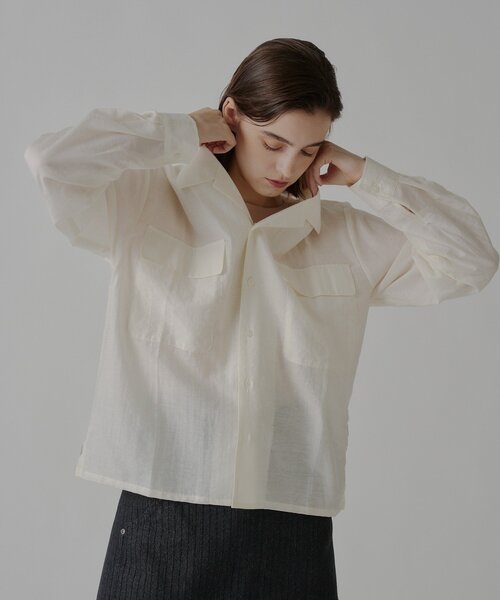 WHIMSIC(ウィムジック)の「【UNISEX】シアーオープンカラーシャツ(シャツ/ブラウス・メンズ・ピンク/オフホワイト/ブラウン・FREE)」の8枚目の写真