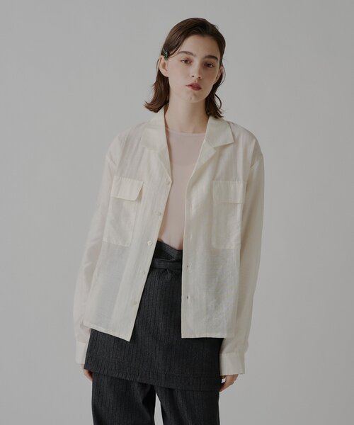 WHIMSIC(ウィムジック)の「【UNISEX】シアーオープンカラーシャツ(シャツ/ブラウス・メンズ・ピンク/オフホワイト/ブラウン・FREE)」の9枚目の写真