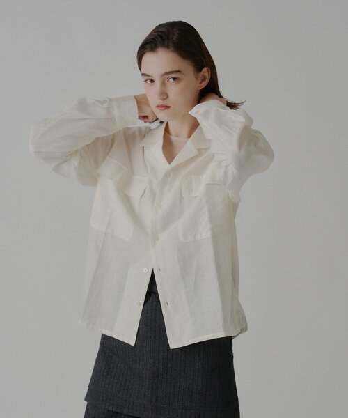 WHIMSIC(ウィムジック)の「【UNISEX】シアーオープンカラーシャツ(シャツ/ブラウス・メンズ・ピンク/オフホワイト/ブラウン・FREE)」の12枚目の写真