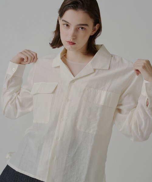 WHIMSIC(ウィムジック)の「【UNISEX】シアーオープンカラーシャツ(シャツ/ブラウス・メンズ・ピンク/オフホワイト/ブラウン・FREE)」の13枚目の写真