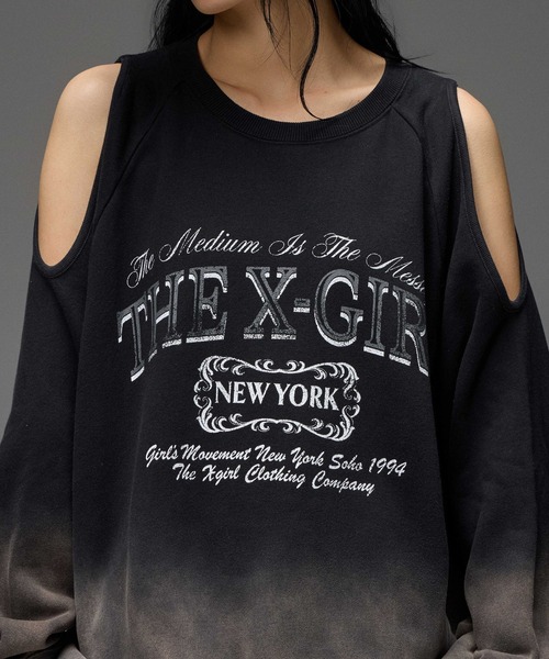 X-girl(エックスガール)の「GRADIENT SPRAY OPEN-SHOULDER SWEATSHIRT(スウェット・レディース・アッシュ/オリーブ/ブラック・S/M)」の10枚目の写真