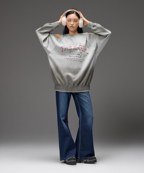 X-girl(エックスガール)の「GRADIENT SPRAY OPEN-SHOULDER SWEATSHIRT(スウェット・レディース・アッシュ/オリーブ/ブラック・S/M)」の16枚目の写真