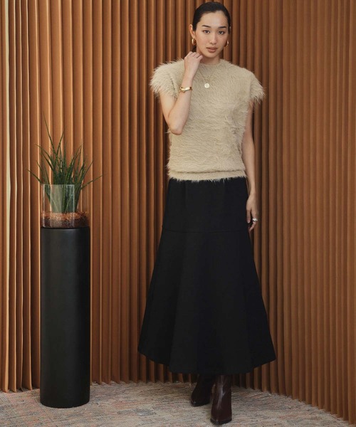 ELFRANK(エルフランク)の「【2026AW】【S~Lサイズ展開】ダンボールマーメイドフレアロングスカート 洗える(スカート・レディース・ブラック/オフホワイト・L/M/S)」の1枚目の写真