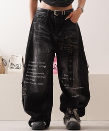 クロススタッズ バレルジーンズ / Cross Studs Barrel Leg Wide Jeans