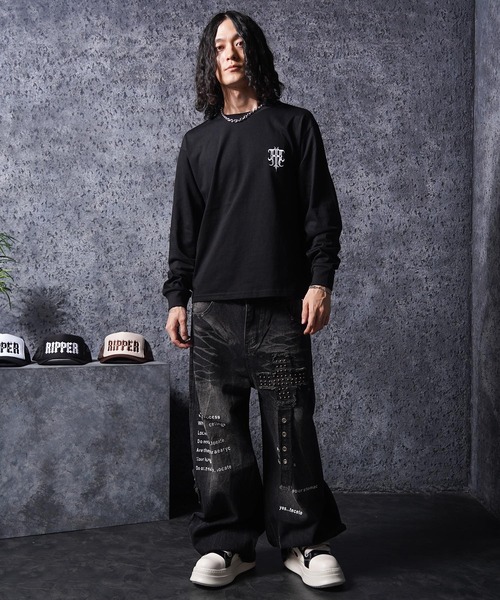 1111clothing(ワンフォークロージング)の「クロススタッズ バレルジーンズ / Cross Studs Barrel Leg Wide Jeans(デニムパンツ・メンズ・ブラック・M/L)」の20枚目の写真