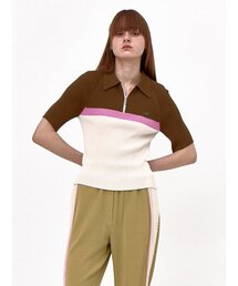 Polo Zip-up Knit Brown