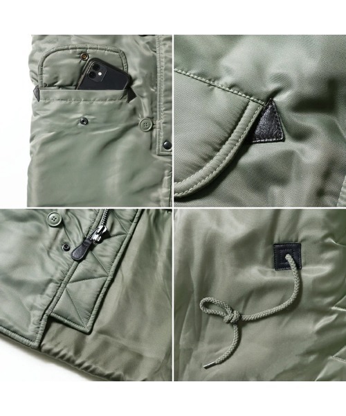 HOUSTON(ヒューストン)の「HOUSTON ヒューストン HEAVY NYLON TWILL N-3B FLIGHT JACKET / ヘビーナイロン エヌスリービー フライトジャケット 中綿入り(ミリタリージャケット・メンズ・ブラック/ネイビー/セージグリーン・M/L/XL)」の9枚目の写真