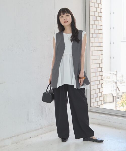AMERICAN HOLIC(アメリカンホリック)の「裾フレアドッキングタンクトップ(Tシャツ/カットソー・レディース・ネイビー/ブラウン/オフホワイト・FREE)」の16枚目の写真