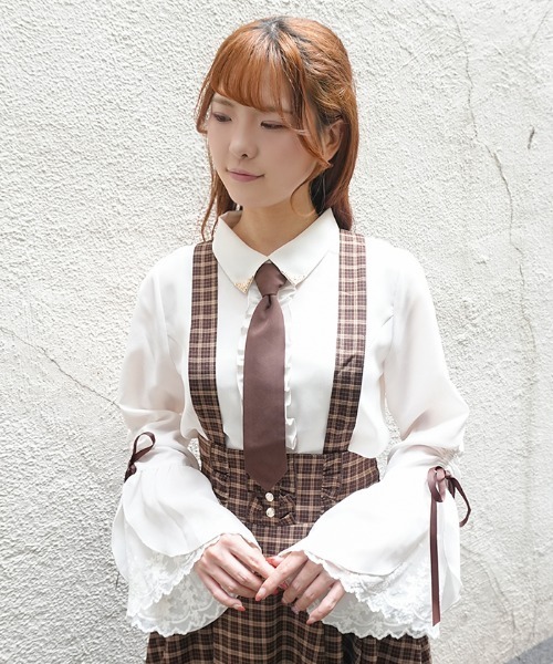 axes femme POETIQUE(アクシーズファムポエティック)の「ネクタイ付フレアスリーブBL(シャツ/ブラウス・レディース・ブラウン/ブラック/ネイビー・MEDIUM)」の11枚目の写真
