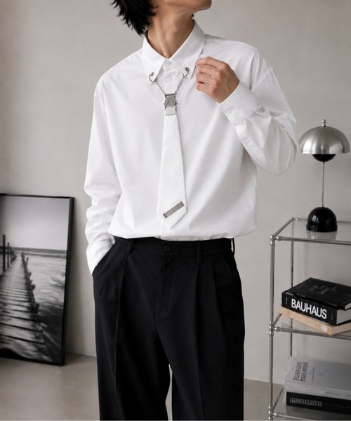 VIBGYOR（ヴィブジョー）の「【Bls】 【ZM】【Bling Leads】チェーンネクタイ付きシャツ(BL)（シャツ/ブラウス・メンズ・ブラック/ホワイト・FREE）」の3枚目の写真