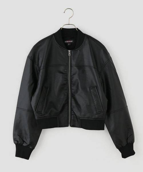 GUESS JEANS(ゲスジーンズ)の「GUESS JEANS / ゲス ジーンズ CROPPED BOMBER(MA-1・レディース・ブラック/チャコールグレー・SMALL)」の1枚目の写真