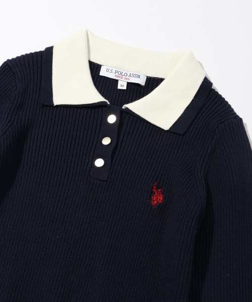 U.S. POLO ASSN.(ユーエスポロアッスン)の「【U.S. POLO ASSN./ユーエスポロアッスン】ワンポイント刺繍 バイカラー フレアスリーブ ニット(ニット/セーター・レディース・ネイビー/グレー/アイボリー・M/L)」の7枚目の写真