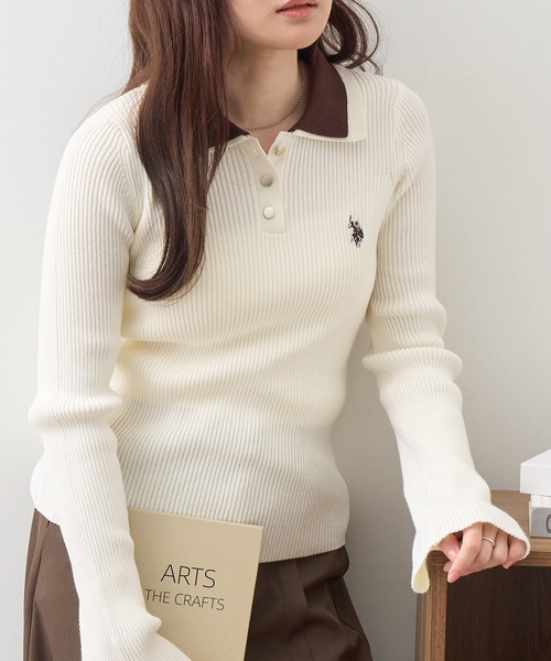 U.S. POLO ASSN.(ユーエスポロアッスン)の「【U.S. POLO ASSN./ユーエスポロアッスン】ワンポイント刺繍 バイカラー フレアスリーブ ニット(ニット/セーター・レディース・ネイビー/グレー/アイボリー・M/L)」の19枚目の写真