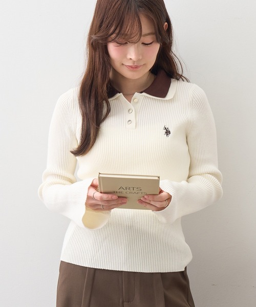U.S. POLO ASSN.(ユーエスポロアッスン)の「【U.S. POLO ASSN./ユーエスポロアッスン】ワンポイント刺繍 バイカラー フレアスリーブ ニット(ニット/セーター・レディース・ネイビー/グレー/アイボリー・M/L)」の20枚目の写真