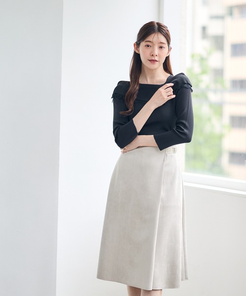 12Twelve Agenda（トゥエルブ　アジェンダ）の「フェイクスエードレザ―パイピングフレアスカート（スカート・レディース・ピンク/グレイッシュベージュ/ブルー/チャコールグレー・S/M）」の10枚目の写真