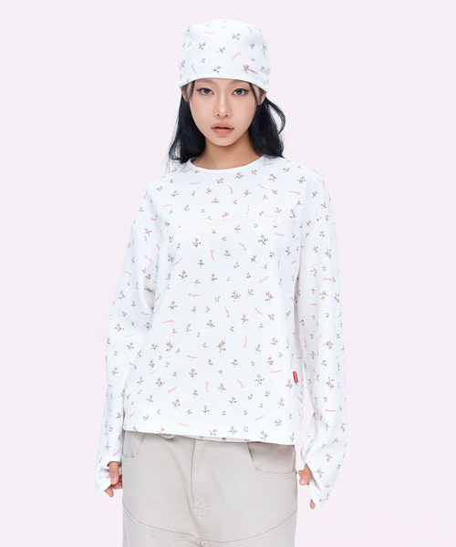 DAUSPICE(ディーオスピス)の「(DUC) Applique Logo Waffle Long Sleeve Flower(Tシャツ/カットソー・レディース・アイボリー・ONE SIZE)」の1枚目の写真