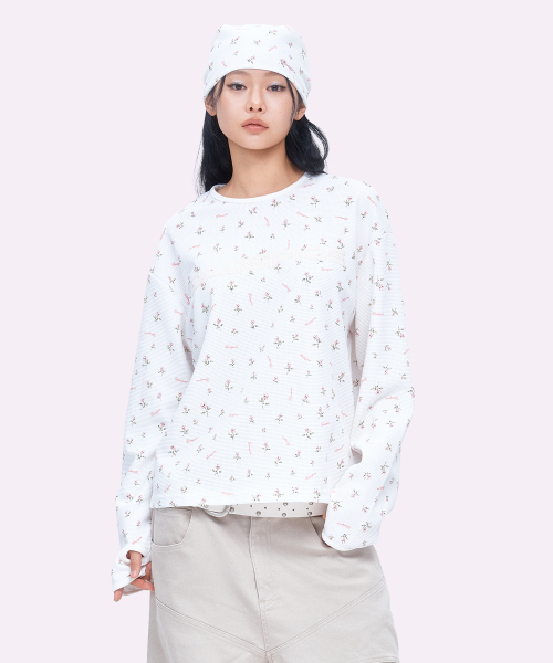 DAUSPICE(ディーオスピス)の「(DUC) Applique Logo Waffle Long Sleeve Flower(Tシャツ/カットソー・レディース・アイボリー・ONE SIZE)」の2枚目の写真