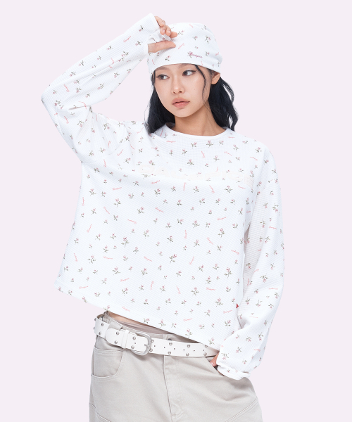 DAUSPICE(ディーオスピス)の「(DUC) Applique Logo Waffle Long Sleeve Flower(Tシャツ/カットソー・レディース・アイボリー・ONE SIZE)」の3枚目の写真