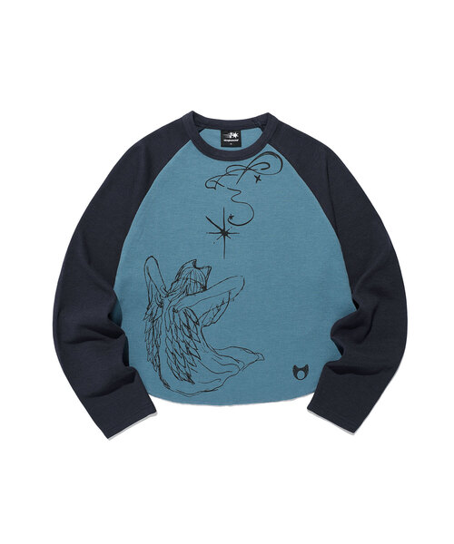 NICE GHOST CLUB(ナイスゴーストクラブ)の「CAT ANGEL ワッフルラグラン 長袖Tシャツ ネイビー(NG2GFFT555A)(Tシャツ/カットソー・レディース・ネイビー・SMALL/MEDIUM)」の1枚目の写真