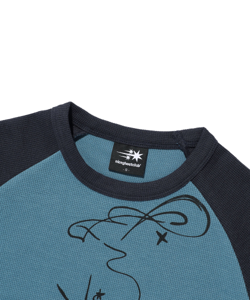 NICE GHOST CLUB(ナイスゴーストクラブ)の「CAT ANGEL ワッフルラグラン 長袖Tシャツ ネイビー(NG2GFFT555A)(Tシャツ/カットソー・レディース・ネイビー・SMALL/MEDIUM)」の4枚目の写真