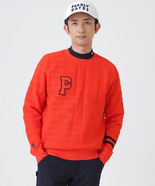 PEARLY GATES(パーリーゲイツ)の「14G地柄ジャガードクルーネックニットプルオーバー (MENS)(ニット/セーター・メンズ・ホワイト/ネイビー/オレンジ・MEDIUM/LARGE/X-LARGE/XX-LARGE)」の3枚目の写真