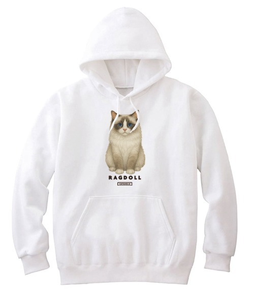 Moftique(モフティック)の「Moftique(モフティック) プルパーカー スウェット 裏毛 ラグドール キャット ペット アニマル プリント トップス メンズ ユニセックス(パーカー・メンズ・ホワイト/ブラック/ヘザーグレー・XL/L/M)」の2枚目の写真