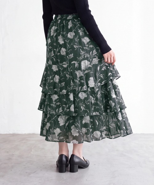 ASTORIA ODIER(アストリアオディール)の「花柄・ドット柄アシメティアードスカート(スカート・レディース・ダークグリーン/ブラウン/モカ/アイボリー・MEDIUM)」の15枚目の写真