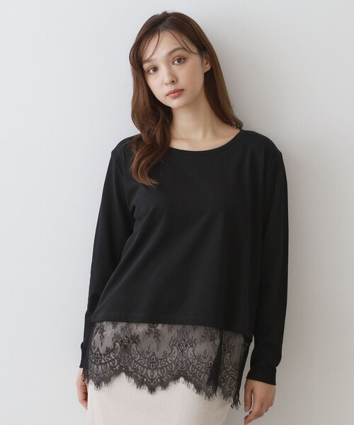 DRESSTERIOR（ドレステリア）の「レースヘム ロングスリーブプルオーバー（Tシャツ/カットソー・レディース・ブラック/オフホワイト・36/38）」の2枚目の写真