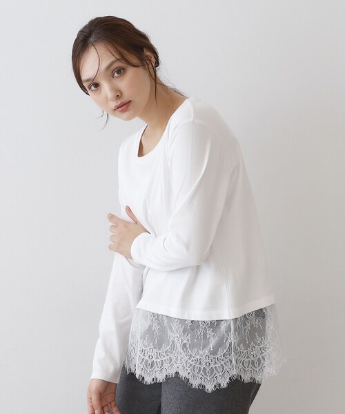 DRESSTERIOR（ドレステリア）の「レースヘム ロングスリーブプルオーバー（Tシャツ/カットソー・レディース・ブラック/オフホワイト・36/38）」の4枚目の写真
