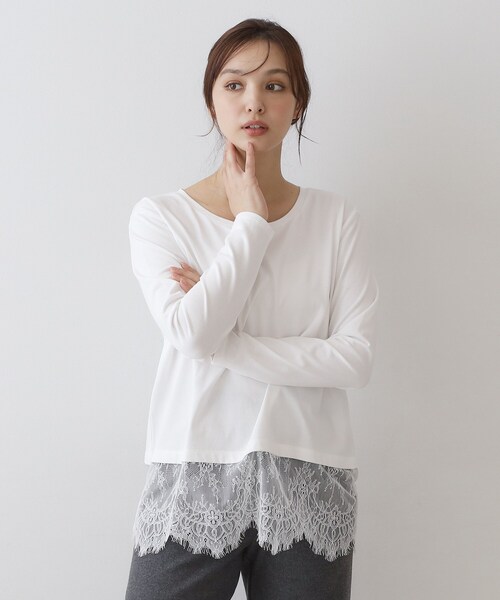 DRESSTERIOR（ドレステリア）の「レースヘム ロングスリーブプルオーバー（Tシャツ/カットソー・レディース・ブラック/オフホワイト・36/38）」の5枚目の写真